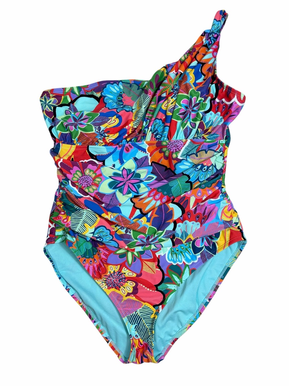 Bleu Rod Beattie Colorful Floral Summer One Shoulder One Piece Swimsuit